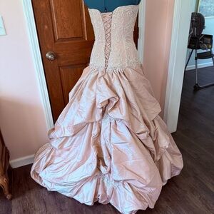 Maggie Sottero Victoriana Blush Pink Drop Waist Beaded Taffeta Gown